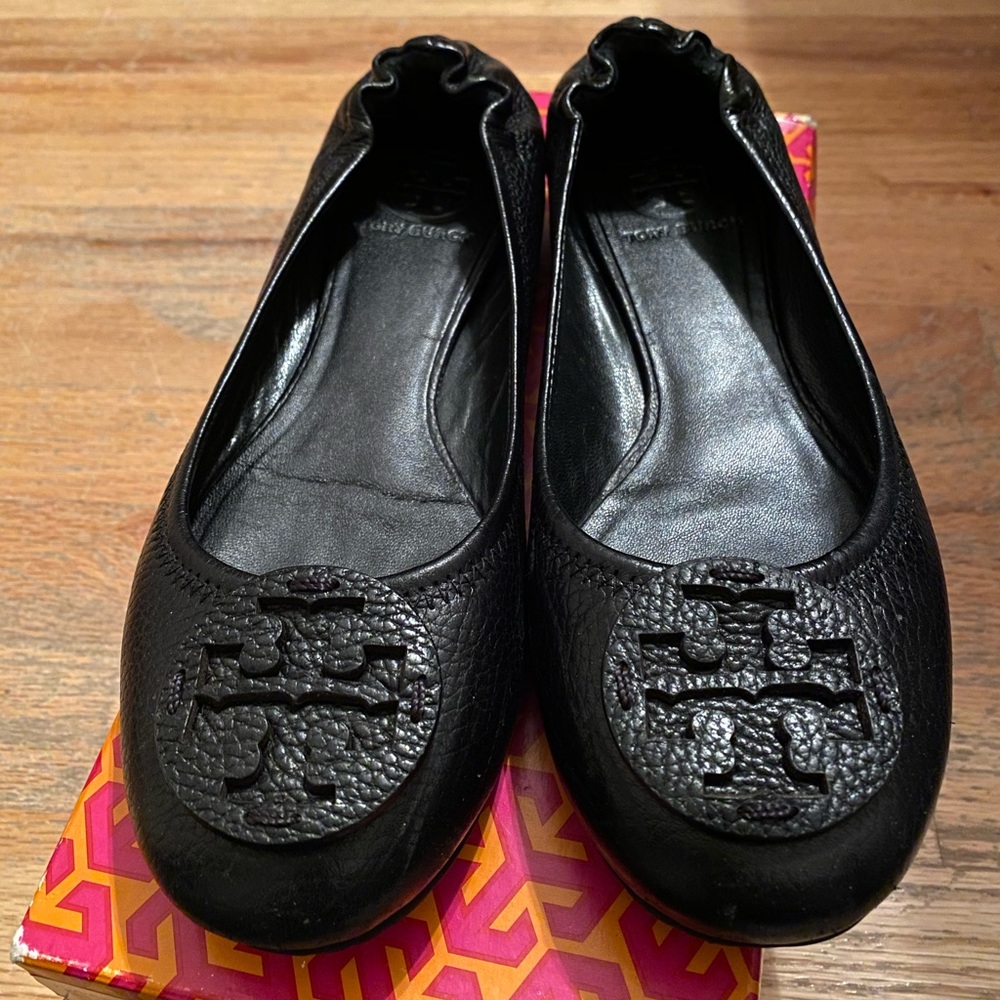 Tory Burch Reva Flat - Black Leather
